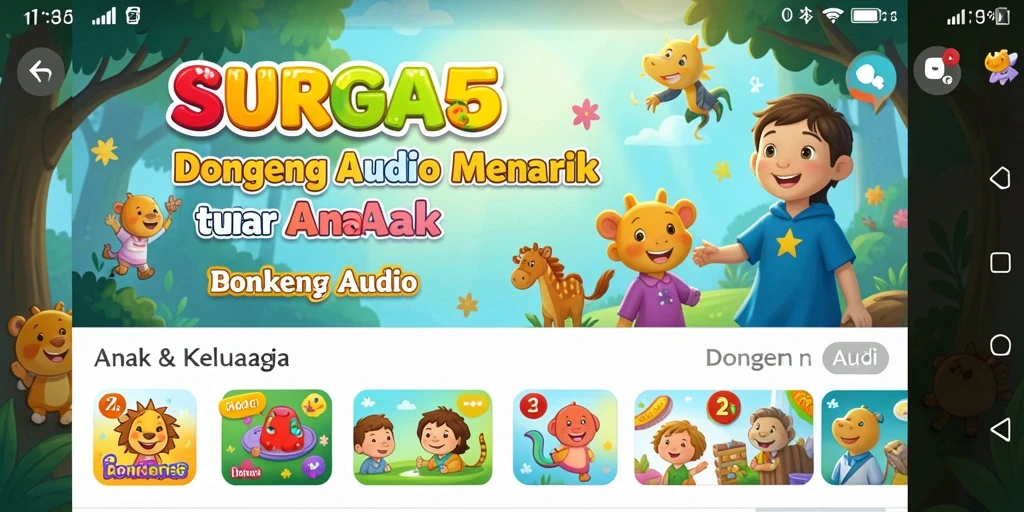 Antarmuka aplikasi SURGA55 yang ramah anak dan menarik.