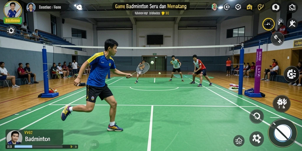 Tampilan antarmuka <strong>VV62</strong> saat bermain badminton yang penuh aksi.